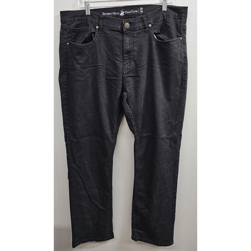 Beverly Hills Polo Club Jeans Mens 38x30 Black Dark Wash Denim Straight Leg Golf